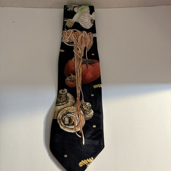 Texographix Designs by Anthony Spaghetti Pasta & Vegetables Tie Navy Blue Waiter - Picture 1 of 8